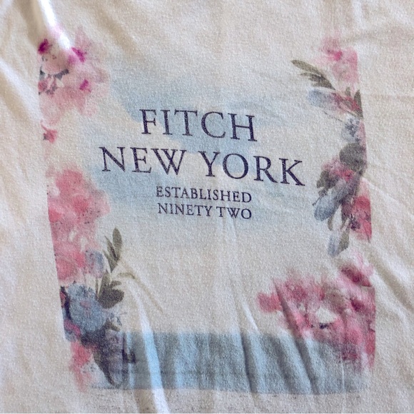 abercrombie kids🌸floral screen print silver tone sparkle logo white tee L / 14 - Picture 2 of 6